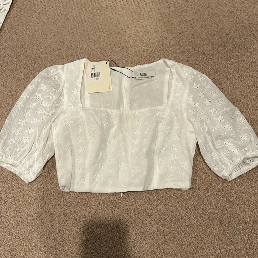 Love Bonito crop lace blouse, size S, white , brand new